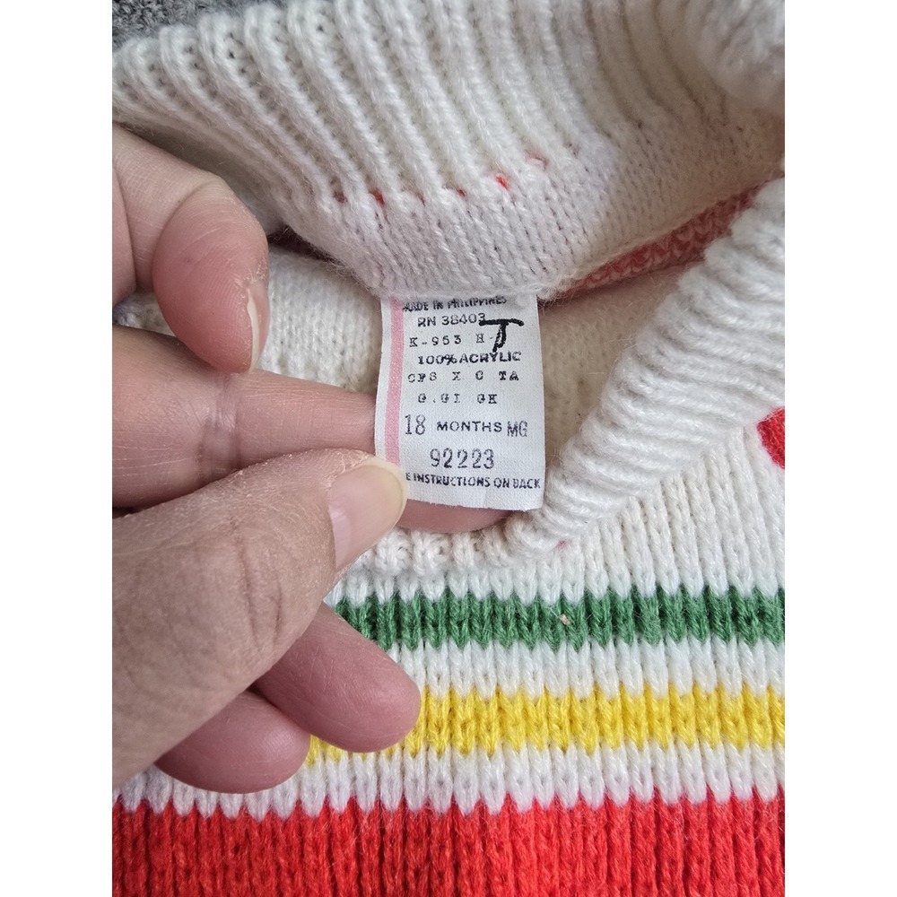 Vintage Baby Sweater 18M Strawberry Knit Red White Toddler Retro Cottagecore - Picture 3 of 7